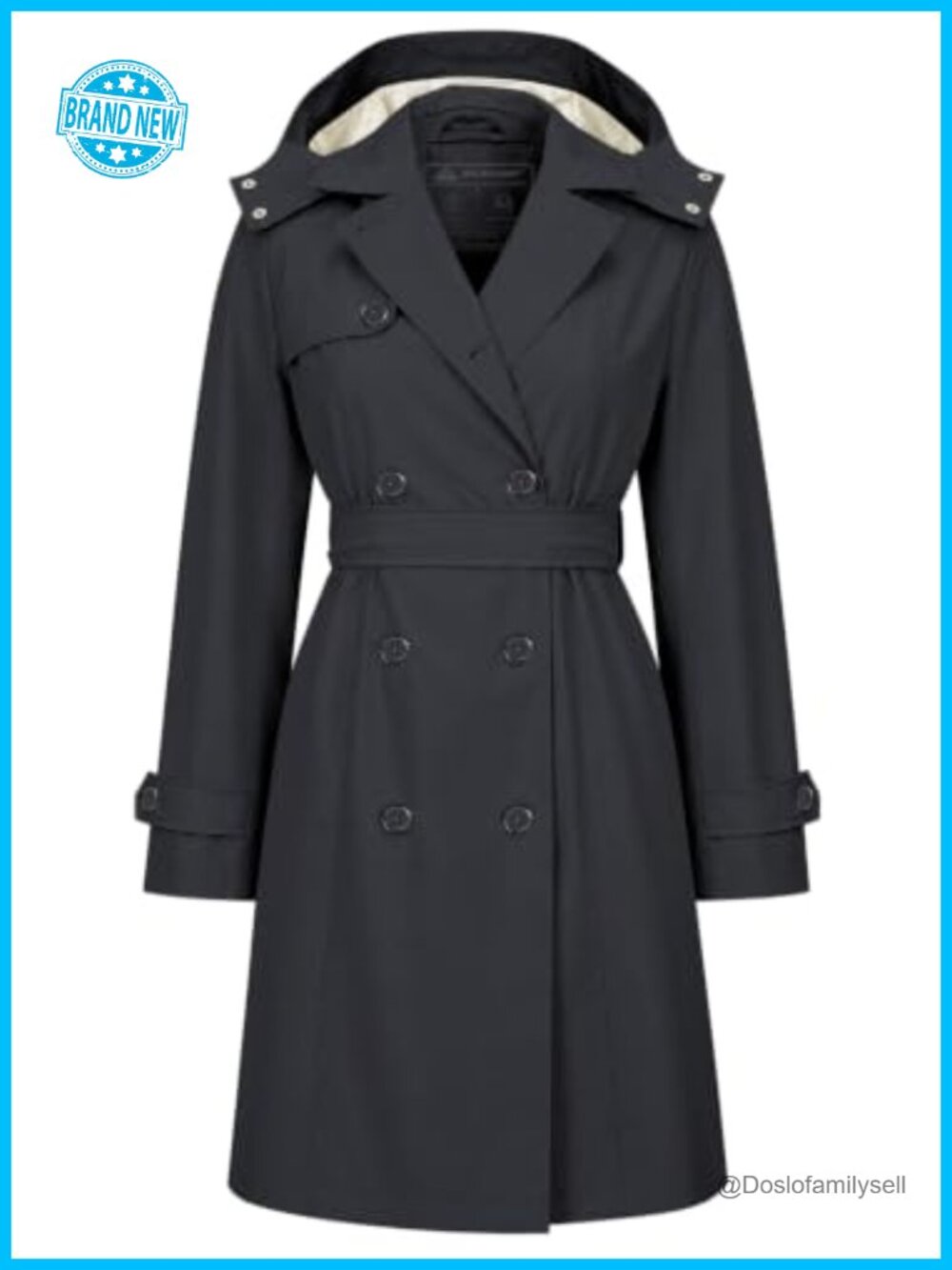 Women's Double Breasted Trench Coat with Detachable Hood